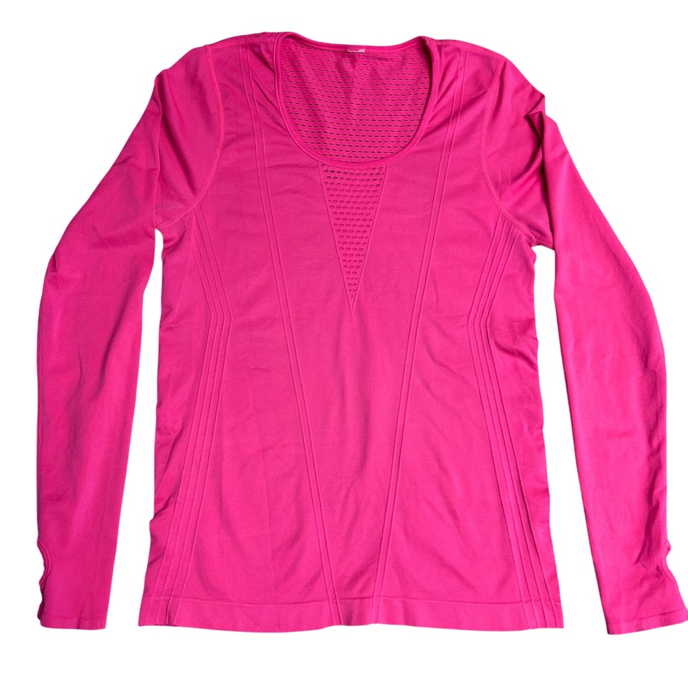 Fabletics Womens Hot Pink Seamless Mesh Long Sleeve Athletic Top Thumbholes